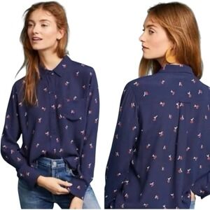 RAILS Cherry KATE Novelty Iconic Cherry Print Shirt Navy Button Down Top XS